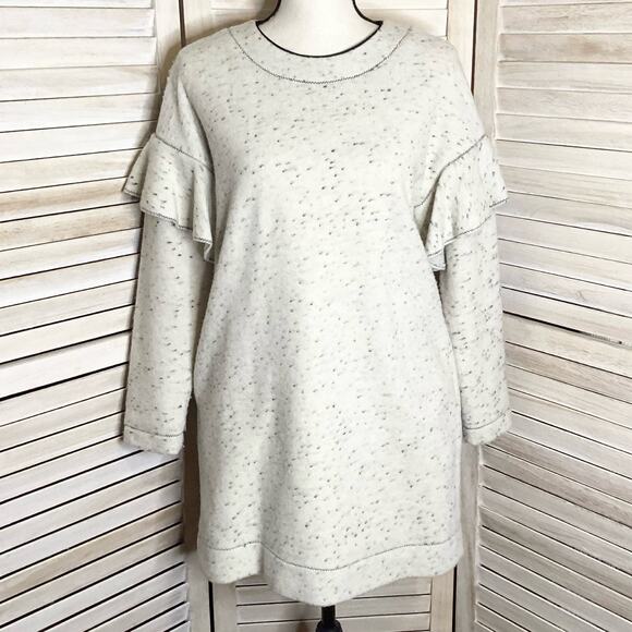 O’2nd Cream Gray Felted Wool Blend Speckled Ruffle Trim Sweater Mini Dress 1 S - Picture 5 of 11